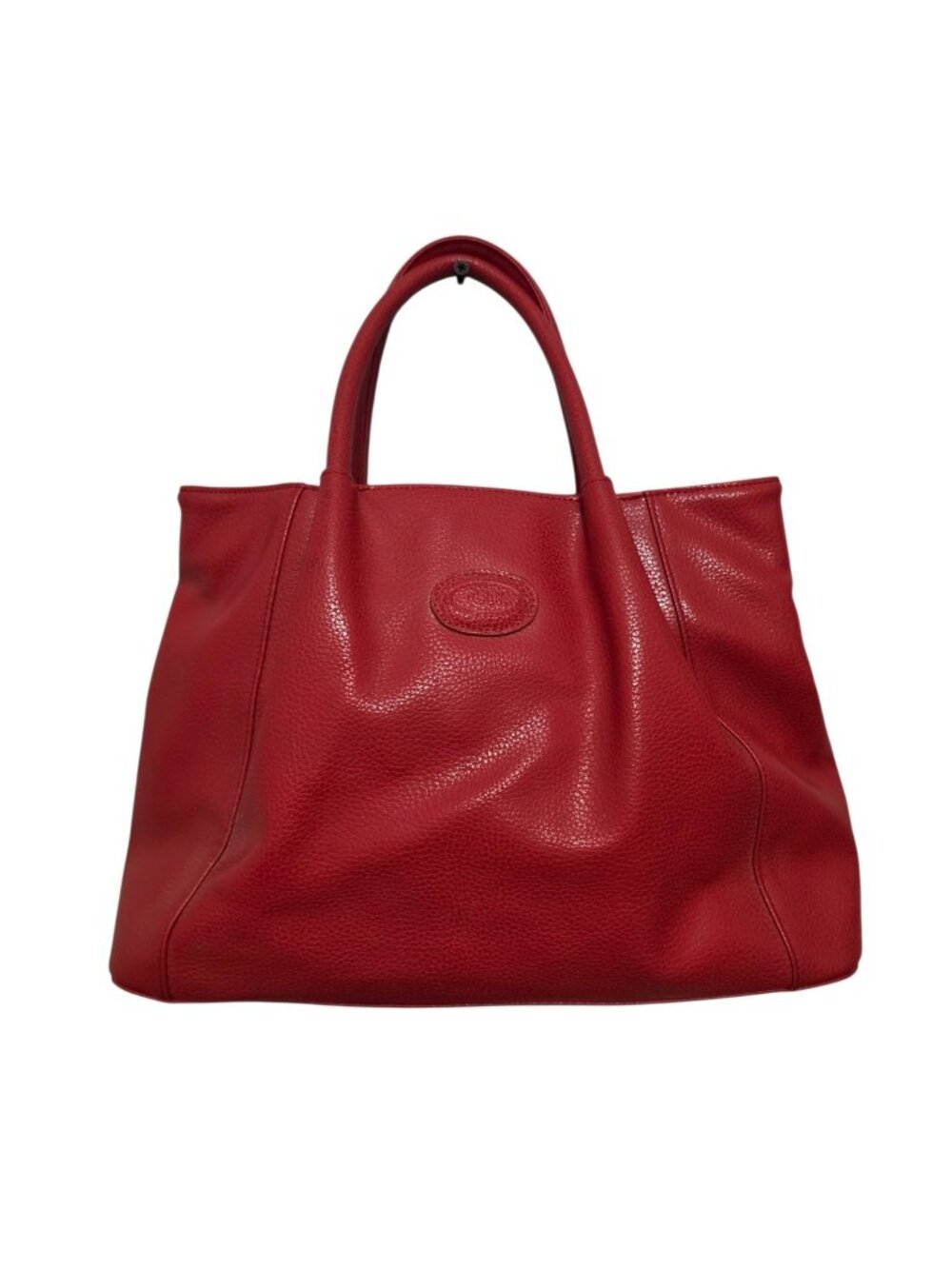 Tod's Red Pebbled Leather Large Tote Bag Top Handle Handbag Logo